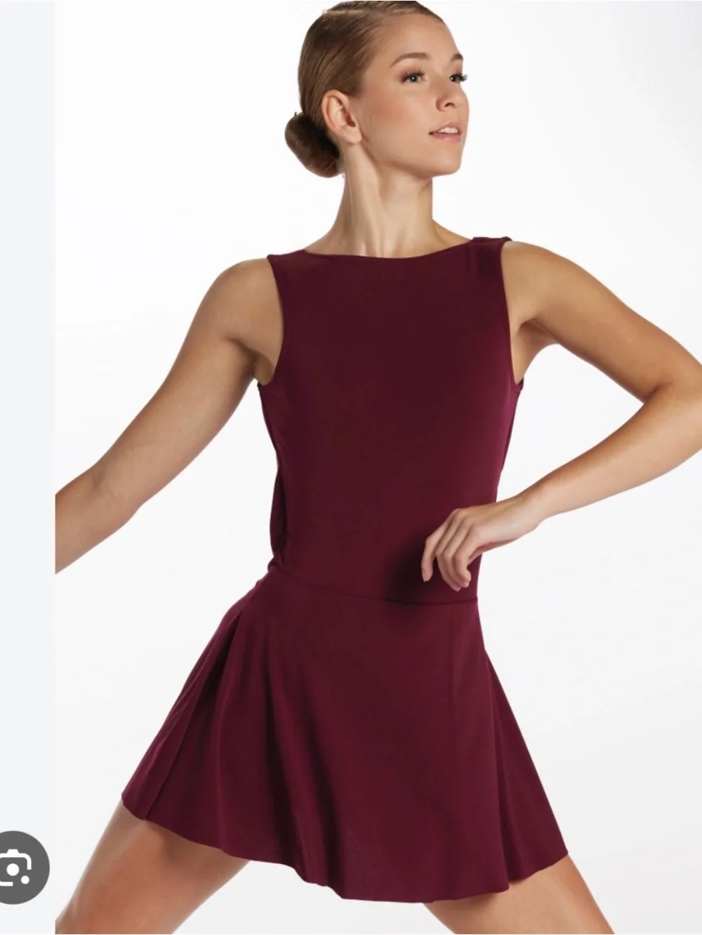 balera Maroon Sleeveless Dance Leotard with Attached Skirt